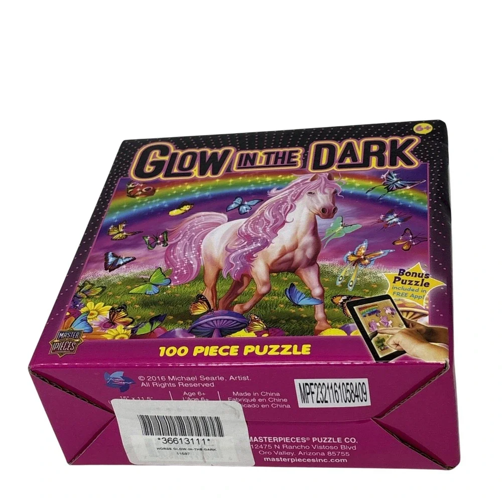 MasterPieces Rainbow World Jigsaw Puzzle 100-Pieces Glow In‎ The Dark Horse NIB